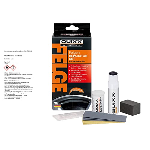 QUIXX Felgen Reparatur zur Entfernung von Kratzern in Aluminiumfelgen, schwarz, 5 teiliges Set