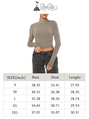 REORIA Women's Cute Mock Turtleneck Long Sleeve Ribbed Tight Tshirts Crop Tops - Image 6