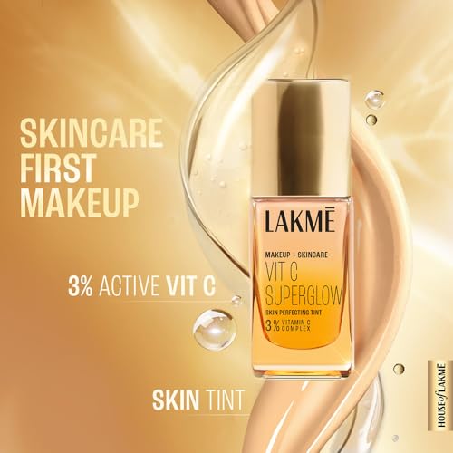 Image of LAKME Makeup+Skincare VitC Superglow Skin Perfecting Medium coverage, Natural Finish Liquid All Skin type Tint Cool Rose C140 25ml