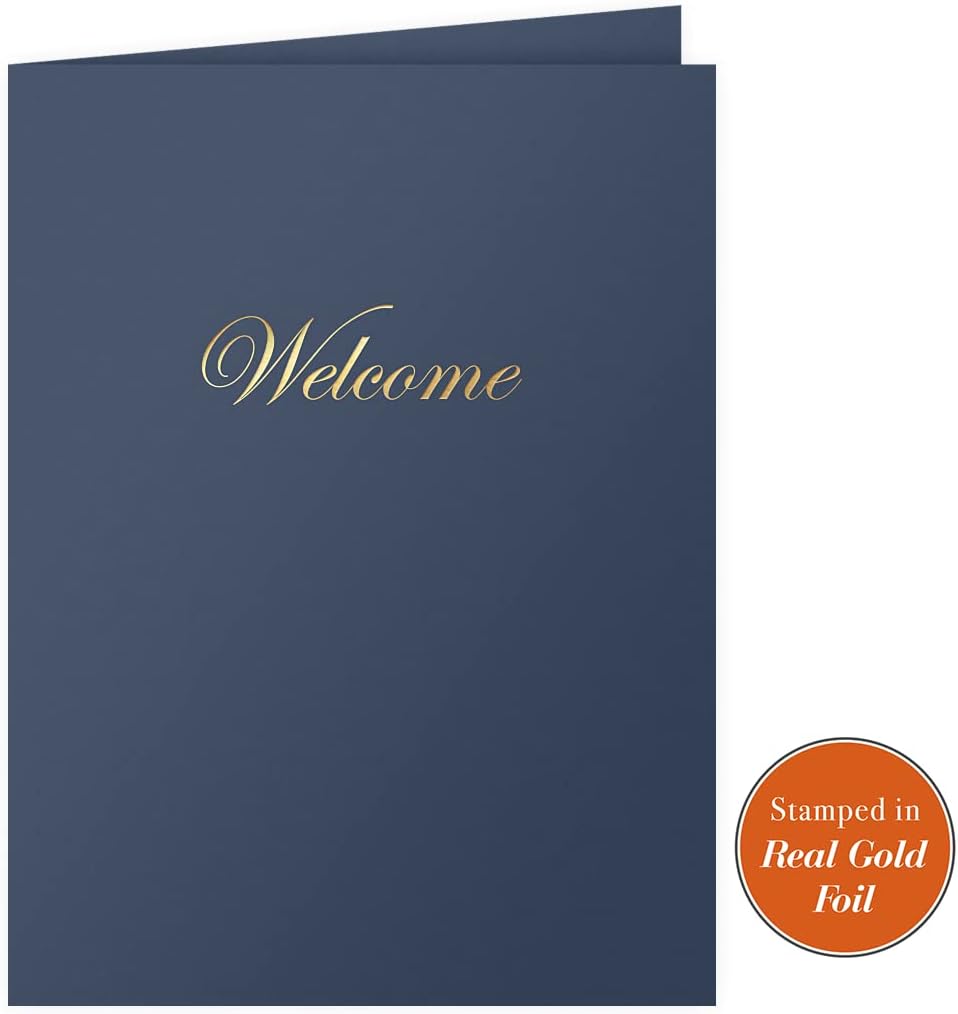 The Gallery Collection, 25 Count, Blue, Welcome Pocket Folders, Gold Foil Stamped, for HR Professionals (9 x 12)