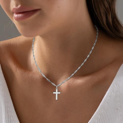 Fezodo 18K White Gold Plated Cross Necklace for Women Trendy - image 3