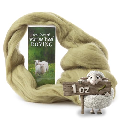 Image of 100% Natural Merino Wool Roving - Premium Combed Top Merino Roving Wool - Tapestry, Spinning, Wet Felting & Needle Felting Supplies - 21.5 Micron - 1 oz - Nature & Ocean, Color Sage