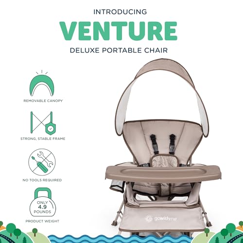 Image of Baby Delight Go with Me Venture Portable Chair | Indoor and Outdoor | Sun Canopy | 3 Child Growth Stages | Sandstone