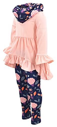 Image of Unique Baby Girls Kids Toddler 3pc Outfit Set Long Sleeve Cotton Blend Tunic Top Leggings and Scarf