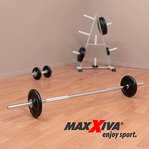 Foto von MAXXIVA Hantelstange 140 cm Langhantelstange Krafttraining Zugstange silber verchromt Sternverschluss Workout Bodybuilding Fitness Gewichtheben bis 150 kg