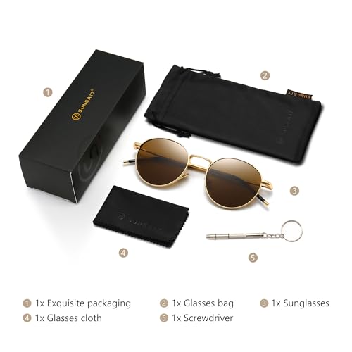 Image of SUNGAIT Polarized Classic Small Vintage Round Sunglasses For Women Men Classic Metal Frame Retro