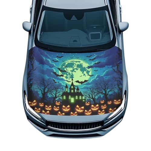 Image of Green Moon Castle Car Hood Cover Polyester Elastic Fabrics Can be Washed Suitable for Large SUV and Pickup Trucks