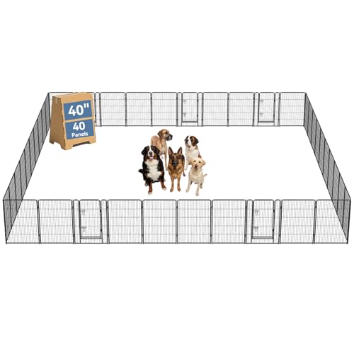 Image of DUMOS Dog Playpen 40 Inch 40 Panels Indoor Outdoor Metal Pet Fence | Foldable Dog Play Pen with Door, Portable Exercise, RV Camping, Puppy Small Medium Large Dogs