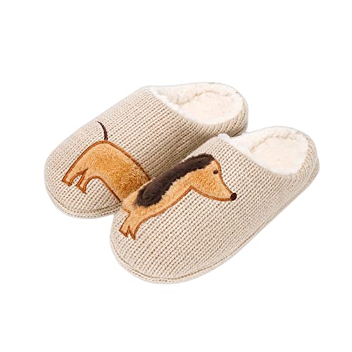 AONETIGER Hausschuhe Damen Winter Warme Flauschige Hausschuhe Plüsch Herren Pantoffeln Bequeme Kunstpelz Gefüttert Rutschfeste Slippers(40/41EU,Brauner Hund)
