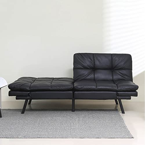 Koihome Convertible Sleeper Sofa With Adjustable Back And Arms, Modern Memory Foam Futon Couch Bed, Upholstered Chaise, Recliner Loveseat Folding Daybed For Living Room, 2-Seater, Pu, Black #TOP2