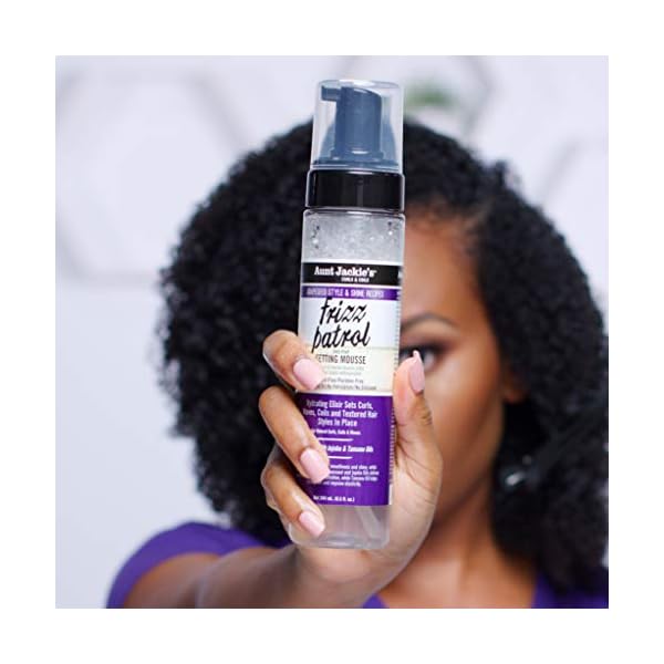 Aunt Jackie's Grapeseed Style and Shine Recipes Frizz Patrol Anti-Poof Setting Hair Mousse, Sets Curly Hair Styles in Place,Purple Fl.Oz 8.5 Ounce