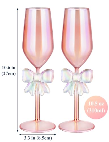 Copas de champán iridiscentes de 310 ml con base de lazo de borosilicato rosa de NiHome 6