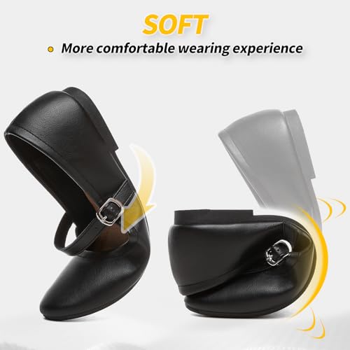 Womens Mary Janes Flats Shoes Ballet Flats Black Dress Shoes,Memory Foam Insole,Soft Synthetic Leather,with Strap3