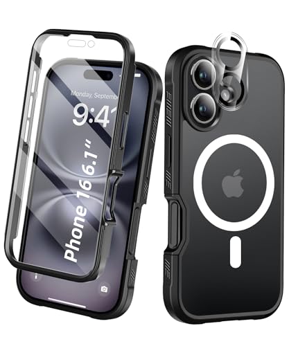 BANLEA Magnetic for iPhone 16 Case Built-in Screen Protector, Black