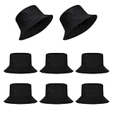 Fumwase 8PCS Bulk Solid Color Bucket-Hat Blank Fashion Summer Beach Bucket-Hat for Men Women Vacation Travel Accessories (8, Black)