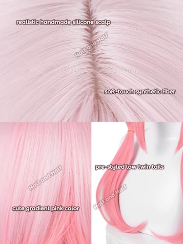 Image of Half and Half Gradient Pink Anime Ponytail Wig with Bangs for Yuzuriha Inori Cosplay Light Pink Twin Tails Wigs Pigtail Hair Wig for Women Halloween Party Daily Costumes