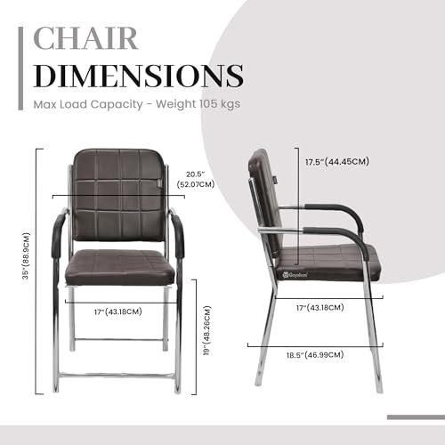 Image of Office Chair Visitor Chair with arm Rest with Steel Frame and Cushioned seat Back, Chair Without Wheels Holds up to 110 kg Heavy Design (3, Coffee, Standard)