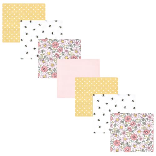 Image of Little Treasure Hudson Baby Cotton Poly Flannel Receiving Blankets Multipack, Pink Yellow Pretty Florals, 30x30 inches