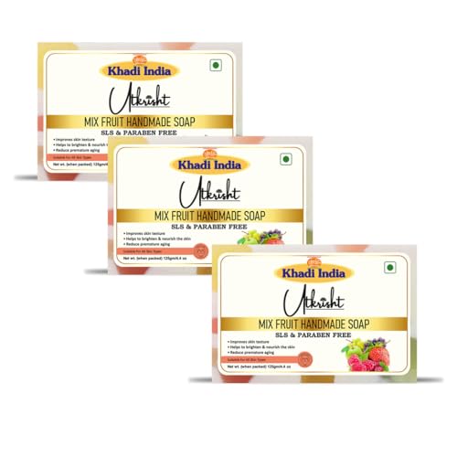 Image of Khadi Mix Fruit Handmade Bathing Soap Bar 125g (Pack of 3) | Natural & Herbal | Glowing & Brightening Skin | Deep Cleansing | For Breakouts & Clear Pores | All Skin Types | For Men & Women