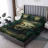 Xyzdorv Tranquil Buddha Sheet Set Queen Size, Spiritual Meditation Bed Sheets, Serene Zen Aesthetic Bedding 4 Piece for Bedroom Decor - 16 Inch Deep Pocket, Super Soft Microfiber & Wrinkle Free