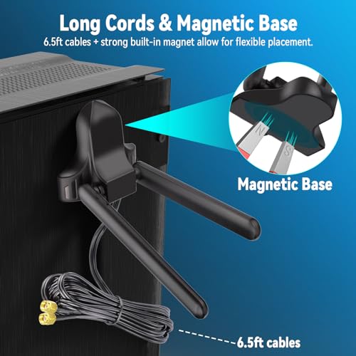 Eightwood Antena WiFi 6E, amplificador de señal WiFi, base magnética de tres bandas, con cable de extensión RP-SMA 2 m, para router Wi-Fi, tarjeta PCI, PC, placa base Bluetooth - imagen 6