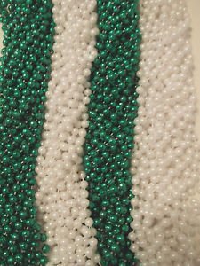 6 Dozen Mardi Gras Beads 72 Green, Pearl White St Patricks Day Parade Necklaces