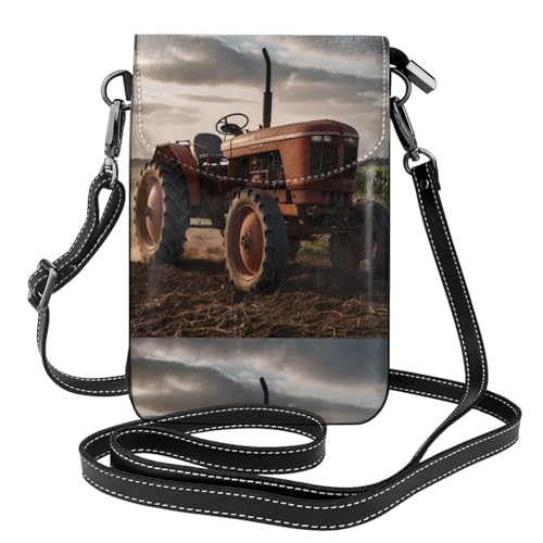 Petit sac à main pour téléphone portable femme étui rabat cuir motif tracteur ferme