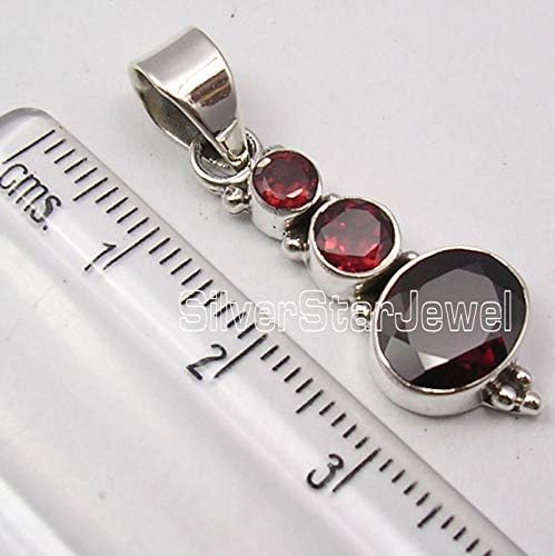 Garnet Pendant 1.4" Jewelry Solid Sterling Silver