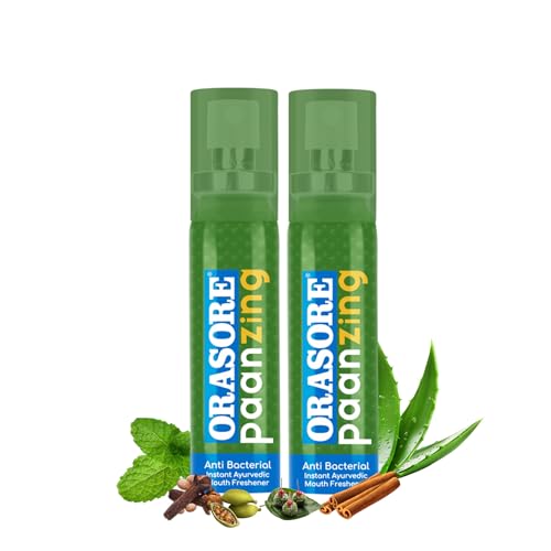 Image of PaanZing Instant Mouth Freshener Spray by Orasore | Paan, Aloe Vera, Pudina, Peppermint, Cinnamon, Clove & Elaichi | Anti-Bacterial & Long Lasting, Germ-free Blend (Pack of 2)