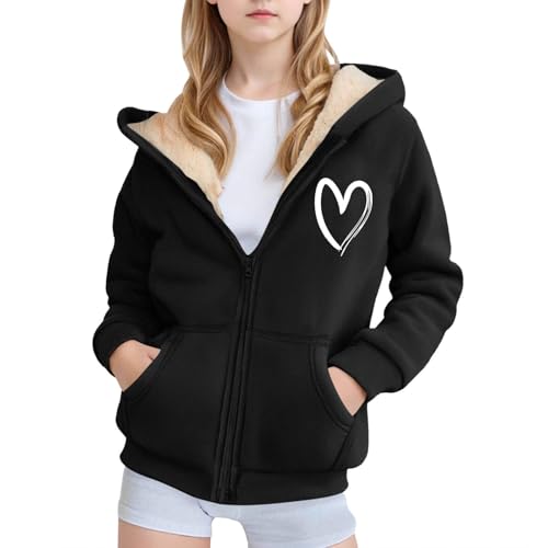 SoLu DAY8 Kids Zip up Fleece Jacket with hood Girls Warm Winter Long Sleeve Hoodie Coat for Teenage Girls Thick Thermal Cute Fashion School Comfy Outd