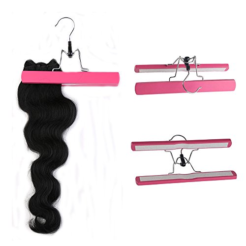 Hair Extensions Hanger Wooden Hair Holder with Double Anti-slip Stickers for Clip in Extensions Bundles (Rose Red)