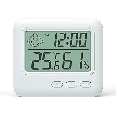 Lanhiem Indoor Digital Thermometer Hygrometer, Accurate Room Temperature Gauge Humidity Monitor with Alarm Clock, with Air Comfort Indicator, LCD Display for Home (White) Cover