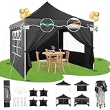 HOTEEL Faltpavillon 3x3 Wasserdicht Stabil Pop Up Pavillon Klappbar 3x3m Winterfest Partyzelt, mit 4 Seitenwänden, 4 Sandsäcken, 4 Seilen, 4 Heringen, Verdickte 0,6mm Randstange, 310cm Hoch, Schwarz