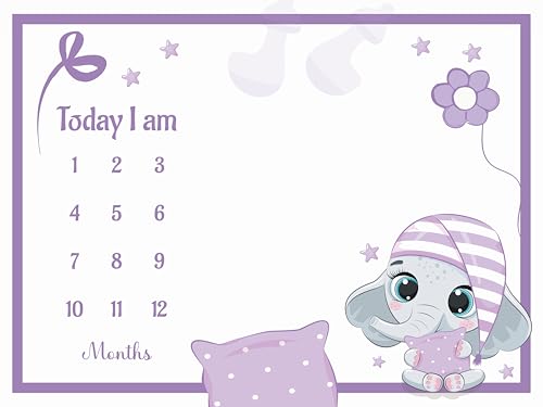 Image of Baby Monthly Milestone Blanket | 1-12 Months | Soft All-Season AC Blanket | Ideal for Newborn Boys & Girls | Perfect Growth Tracker & Photoshoot Prop with Dreamy Elephant | 120x90 cm