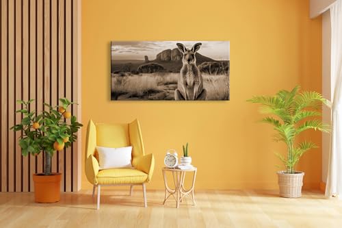 Leinwandbild Känguru vor Outback-Kulisse – wild und wunderbar Panorama 100x50cm Effekt: Sepia XXL Wandbild auf Keilrahmen/Kunstdruck/Bild Wohnzimmer Dekoration