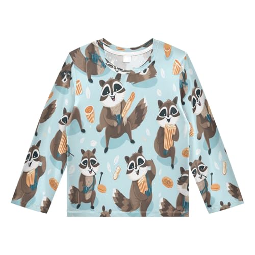 Boys Rash Guard Swim Shirt Long Sleeve UPF+ 50 Sun Shirts Quick Dry Shirt Brown Raccoon for Toddler Kids