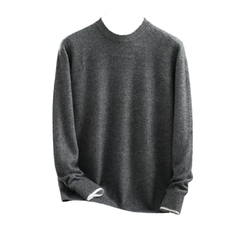 Suéter de lana de invierno para hombre, cuello redondo, básico, cálido, suave, de punto, ajustado, gris, XXL