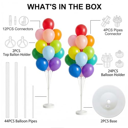 Image of Balloon Column Stand Kit,2 Sets of Assorted Rainbow Balloon Tower Pillar with 10inch Bright Color baloon Reusable Design for Grirls Party,Birthday, Wedding,Baby Shower (13-Colorful)