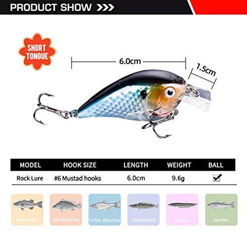 Watalure Rock Lure 2.5‘’ Crankbaits Topwater Lure For Bass Fishing Lure Kit In Freshwater Saltwater Catfish #TOP2