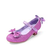 DREAM PAIRS Girls Low Heel Dress Shoes Interchangeable Bow Glitter Wedding Party Mary Jane Shoes Sdfl2322k Purple Size 13 Little Kid