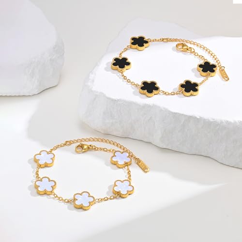Women Gold Bracelets Jewelry Set - 18K Gold Plated Floral Bracelets,Stainless Steel Charm Bracelet Non-Tarnish,Adjustable lucky Chain Set Trendy Gift,Christmas Valentines Birthday Gifts for Girlfriend4