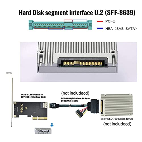 Image of CY Card PCI-E 4X to U.2 U2 Kit SFF-8639 to SFF-8654 Slimline SAS NVME PCIe 3.0 4.0 SSD Adapter for Mainboard