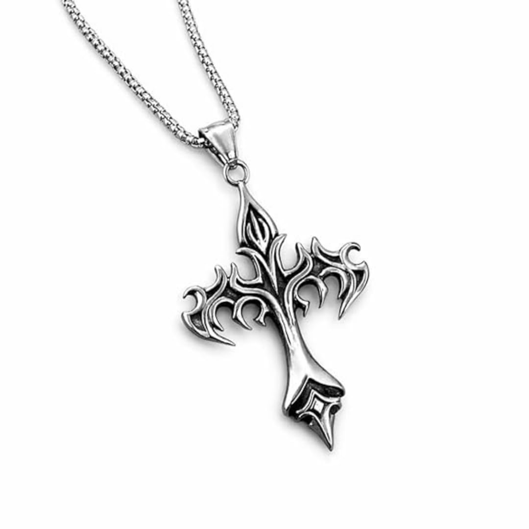 Cross Pendant Necklace for Men & Women | Stainless Steel Chain Necklace 22 Inch | Classic Religious Symbol Design | Stylish Fashion Jewellery for Casual & Party Styling-image-1