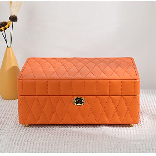 Boîte à bijoux en cuir diamant plaid avec serrure pour ranger bagues et colliers
