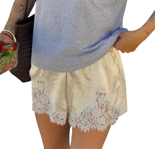 Recopilación de Enaguas pantalón para Mujer Top 10. 42 Pantalones cortos de seda Y2k con ribete de encaje para mujer, de talle bajo, de satén y medio deslizante, lindos pantalones cortos de coqueta, micro enagua, Champagne #a, Medium