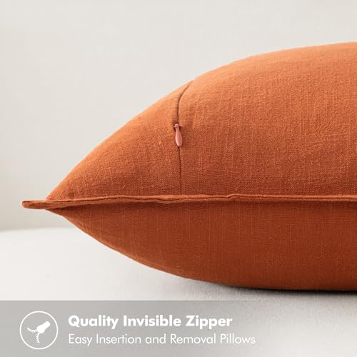 Image of MIULEE Decorative Linen Pillow Covers 20x20 Inch Burnt Orange Boho Farmhouse Neutral Couch Throw Pillows for Bed Pack of 2 Accent Modern Pillowcase Summer Sofa Livingroom Home Decor