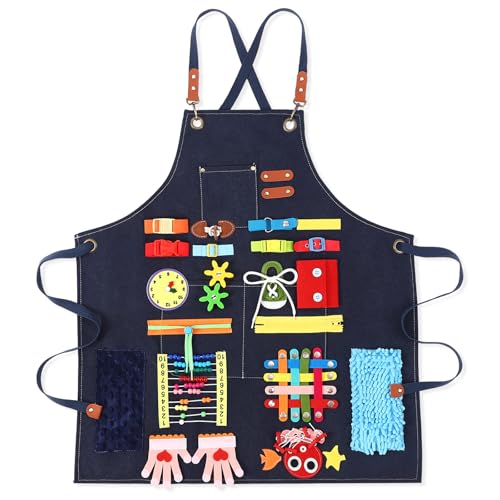 Shyyween Fidget Apron for Elderly Fidget Blanket for Dementia Alzheimers Therapy Activity Apron Anxiety Relief supplies(Dark Blue)