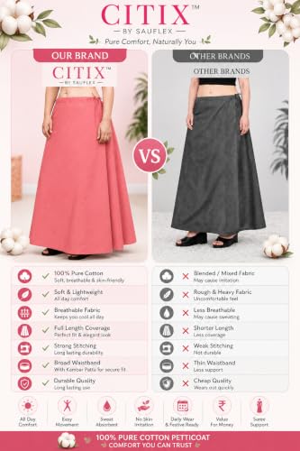 Image of CITIX Pure Cotton Petticoat for Women's Saree | Adjustable Drawstring Waist