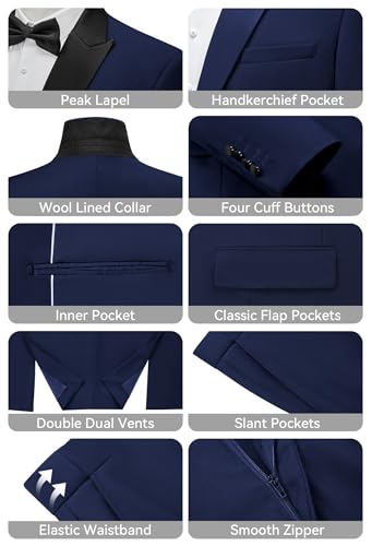 WEEN CHARM Men's Suits Slim Fit 2 Piece One Button Blazer Jacket Wedding Prom Tuxedo Pants Set2