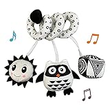 Hanging Toys for Car Seat Crib Mobile, Infant Baby Spiral Plush Toys for Crib Bed Stroller Car Seat Bar - Black and White Color Toy with Rattles Owl BB Squeaker Sun